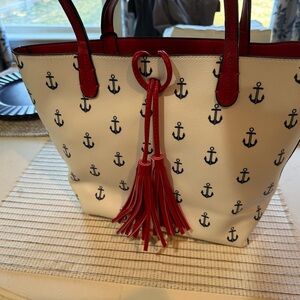 Anchor Print Tote Bag with Red Accents